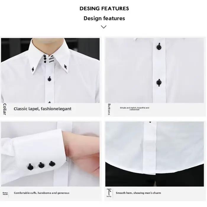 Chemise de direction pour hommes, coupe coréenne, tenue de bureau formelle à pression permanente, re