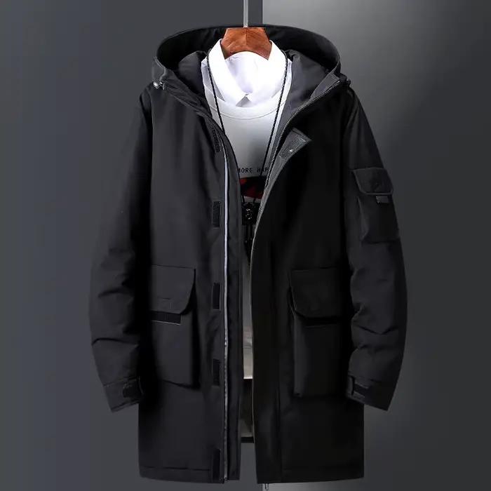 Vestes longues en coton pour hommes, vêtements de travail épais à la mode, couleur unie, décontracté