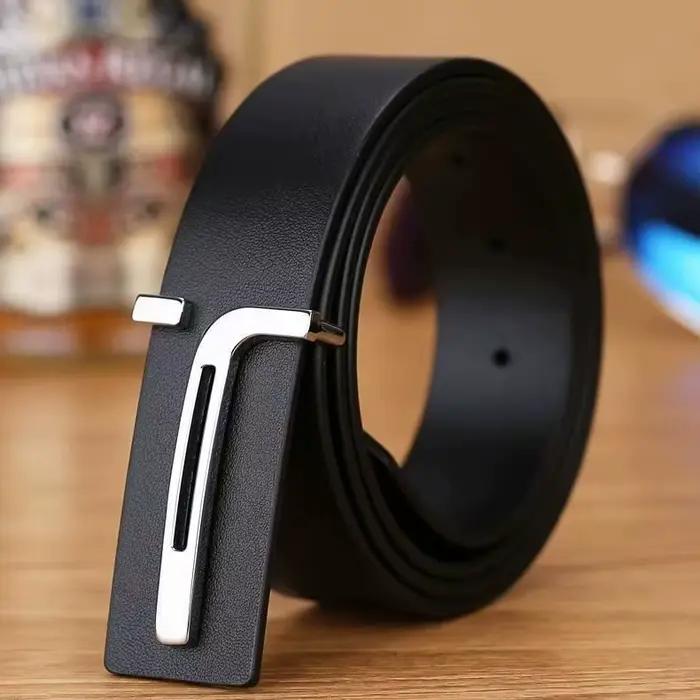 Ceinture en cuir véritable pour hommes, ceinture à la mode, tendance business, avec boucle lisse, ce