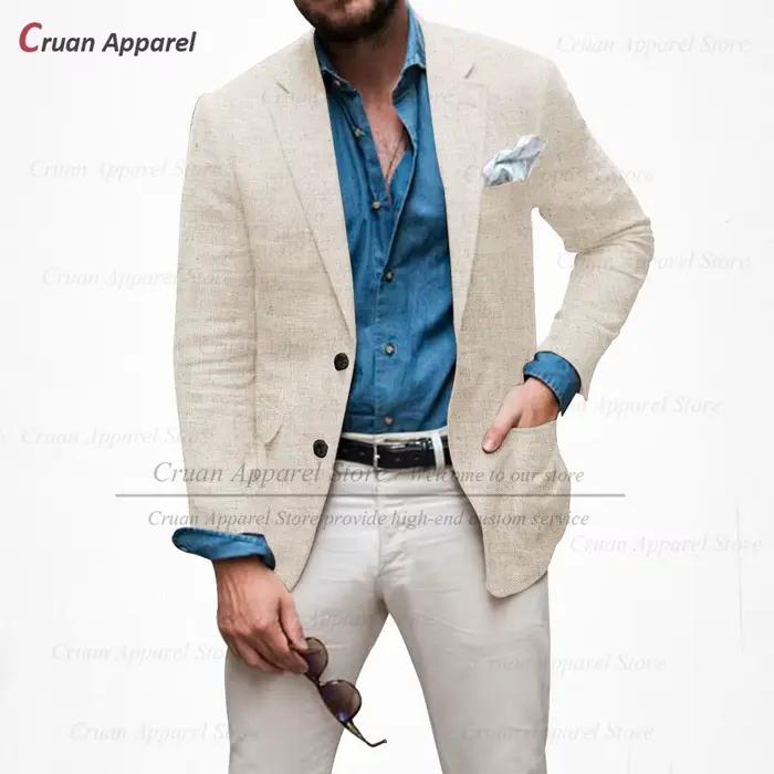 (un blazer) Blazers en lin bleu ciel hommes coupe ajustée été plage veste formelle décontractée pour