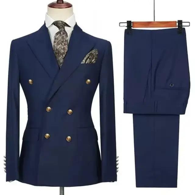 Costume Double boutonnage pour hommes, bleu marine, Costume de mariage de haute qualité, fête de bal