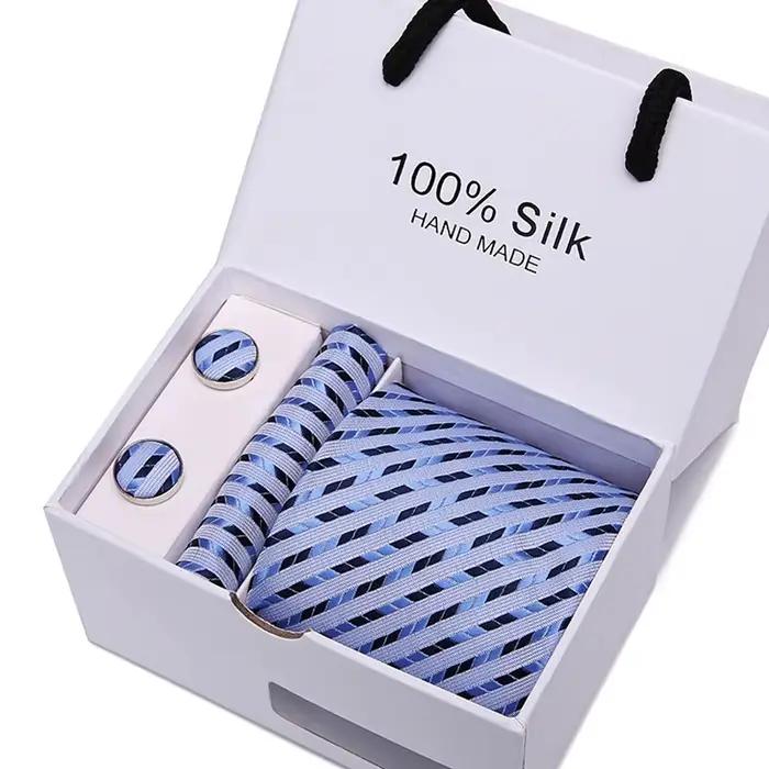 Coffret cadeau cravate homme cinq pièces costume formel bureau affaires 7.5 cm rayé bleu noir cravat