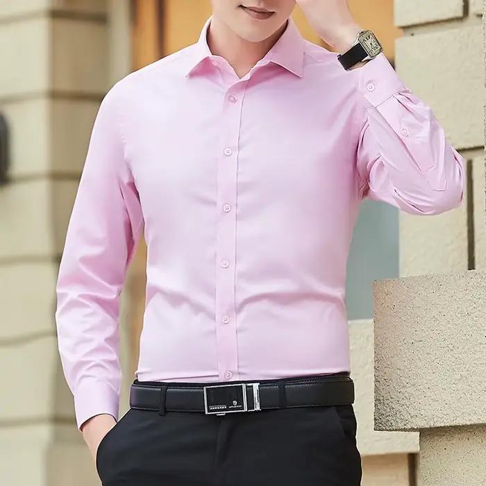 Chemise d'affaires à manches longues pour hommes, grande taille, couleur unie, mode classique, basiq