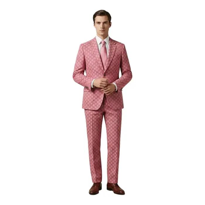 Costume homme élégant et luxueux, classique, 2 pièces, blazer et pantalon rose, pour mariage, bal ou