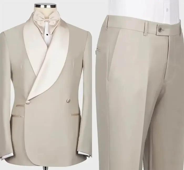 Costume de Mariage Homme Couleur Unie avec Revers Châle, Ensemble 2 Pièces (Pantalon et Blazer) pour