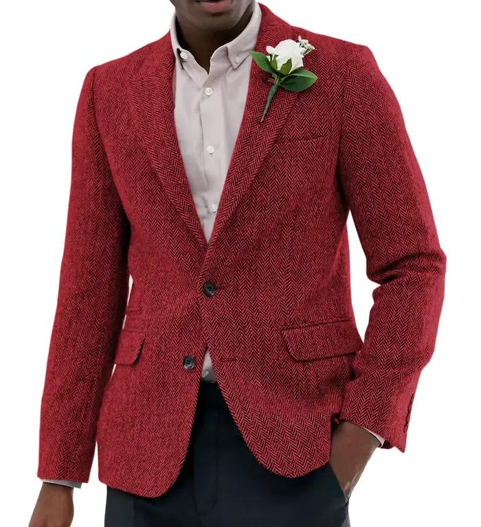 Veste à chevrons pour hommes, revers cranté, tweed formel, blazer smokings en laine, coupe couvertes
