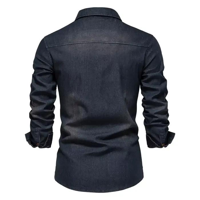 AIOPESON marque chemise en denim de coton élastique pour hommes manche longue Chemises de cow-boy de