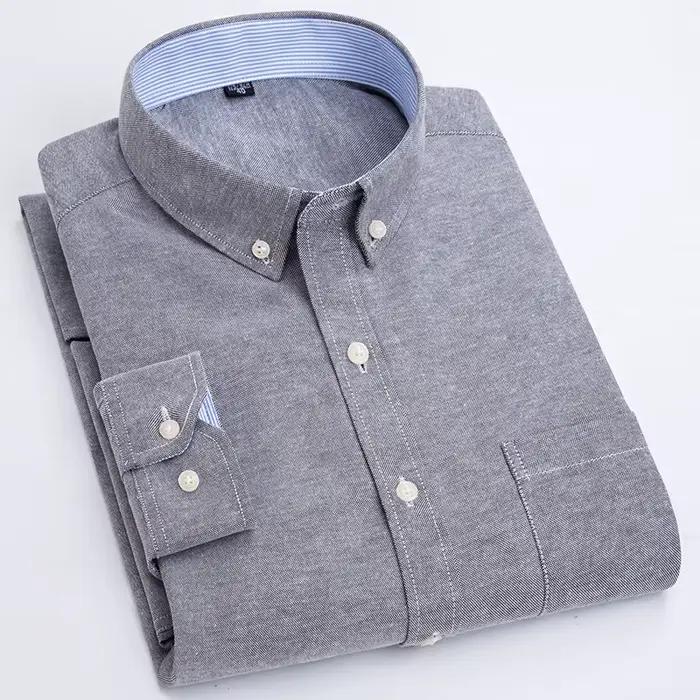 Chemise à manches longues pour hommes, tissée Oxford, décontractée, sans repassage, haut slim, confo