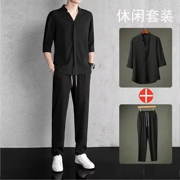 Costume d'été pour hommes, tendance ethnique, décontracté, Style chinois, Style fin, ensemble comple