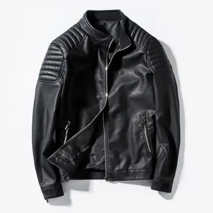 Blousons en cuir PU slim pour hommes, style moto, nouvelle mode, printemps-automne, couleur unie, dé