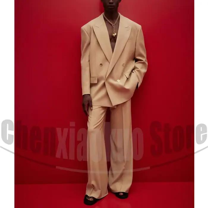 Ensemble de costume à Double boutonnage pour hommes, Blazer surdimensionné et pantalon à jambes larg