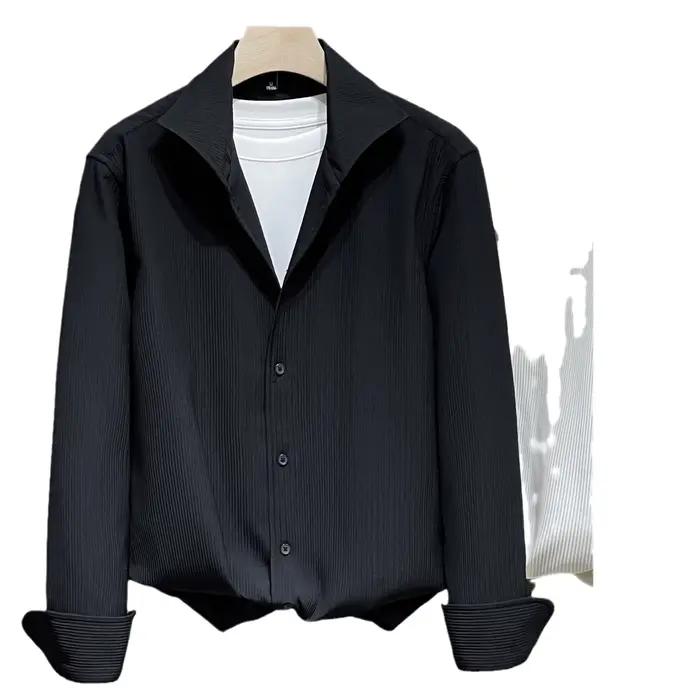Chemise Homme Col Windsor Blanc Manches Longues Texture Haut de Gamme Soie Glacée Printemps-Automne