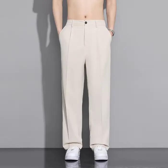 Pantalon de costume beige pour homme, coupe ample, mode sociale, pantalon large, style coréen, décon