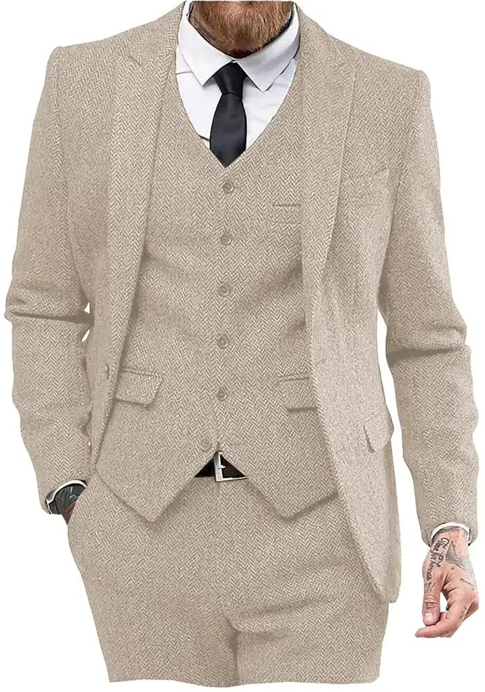 Chevron – ensemble de costume formel pour hommes, costumes d'affaires trois pièces (veste gilet pant
