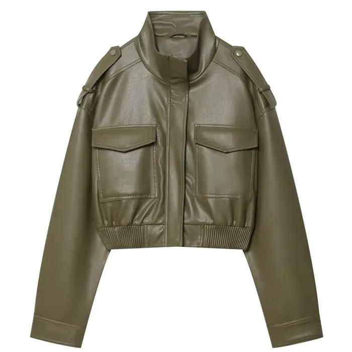 Veste femme veste simili cuir vert femme Demi-saison veste d'extérieur femme automne nouveau dans ma