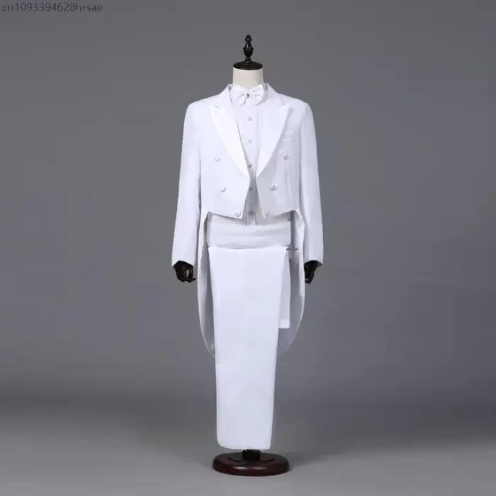 Manteau queue à revers noir et blanc pour hommes, Costume de chanteur pour spectacle sur scène, Blaz