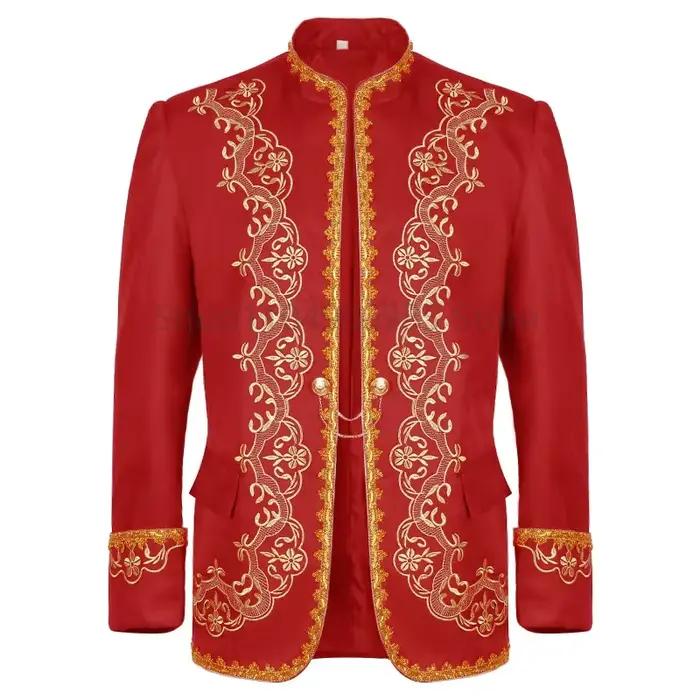 Veste de robe de cour incrustée d'or pour hommes, vêtements de spectacle de bal médiéval, Costumes d