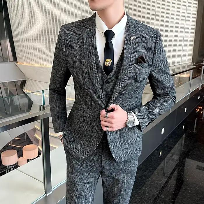 Costume de Boutique (Blazer + Gilet + Pantalon) pour Homme – Style Lin Élégant pour le Travail, les