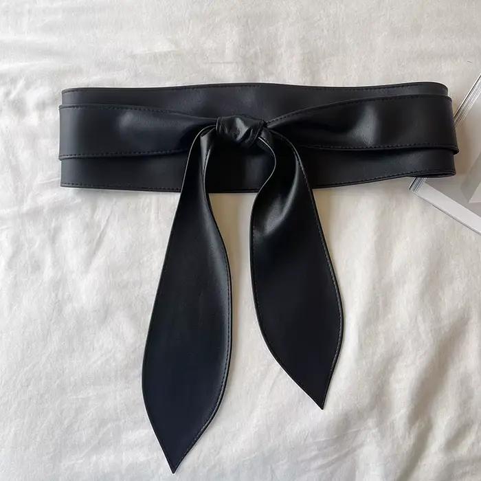 Ceinture à nœud papillon noir 10x230cm, Corset à nœud noué, larges ceintures en PU, robe élégante, m