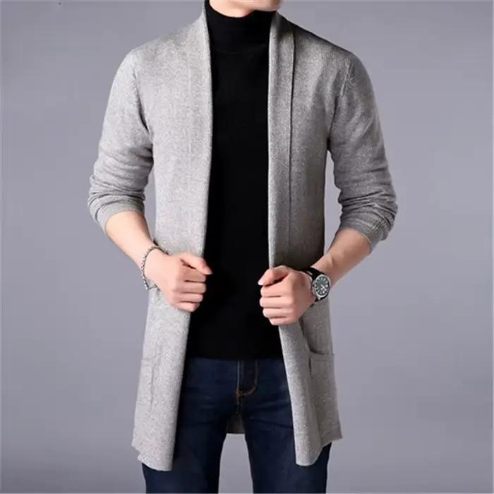 Cardigan long en tricot pour homme 2026, veste décontractée à la mode, poche, cardigan pour homme, p