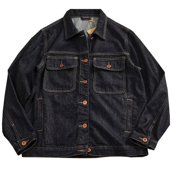 Veste en jean épaisse couleur originale pour homme, coupe droite, col à revers, style workwear, haut