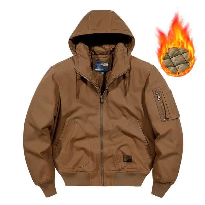 Blouson aviateur militaire en coton à capuche pour hommes, manteau d'extérieur décontracté, poches,