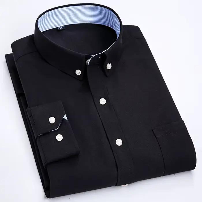 Chemise à manches longues pour hommes, tissée Oxford, décontractée, sans repassage, haut slim, confo