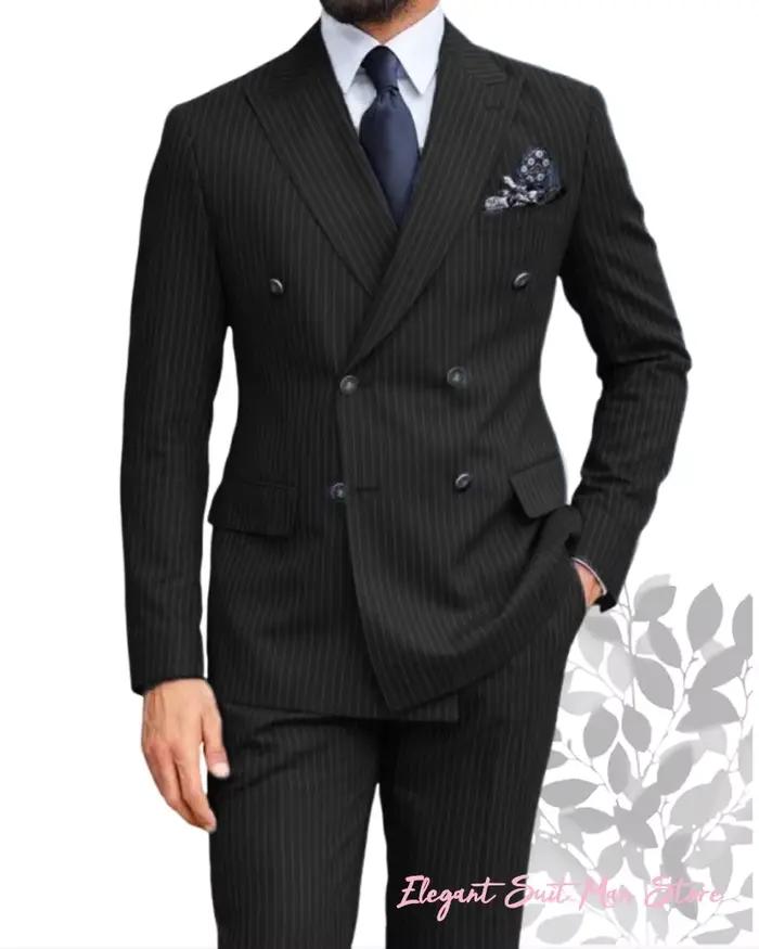 Costume d'affaires rayé bleu marine pour homme, ensemble 2 pièces, veste de costume, pantalon de cos