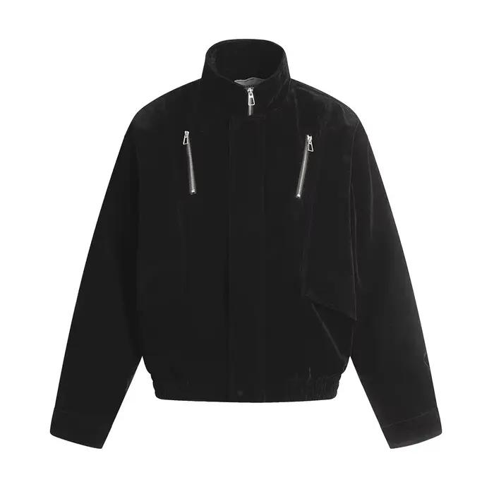 Veste Cargo en daim de couleur unie pour hommes, rétro décontracté, col montant ample, manches longu