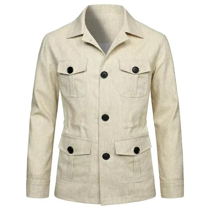 Veste à simple boutonnage pour hommes avec poches, col rabattu, manches longues, épissure régulière