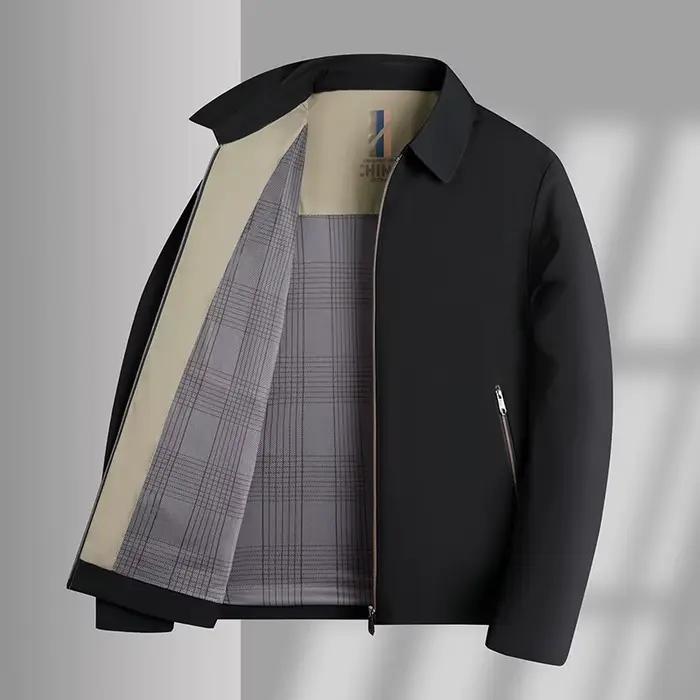 Veste noire à manches longues pour homme 2026 avec col rabattable, idéale pour les tenues profession