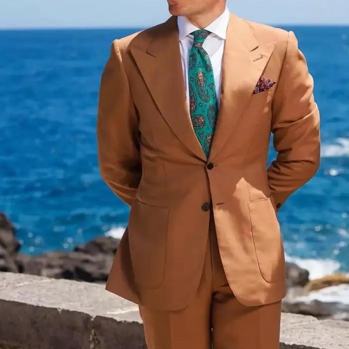 Costumes de smoking à boutonnage simple pour hommes, veste et pantalon, revers Patricia, marron, déc