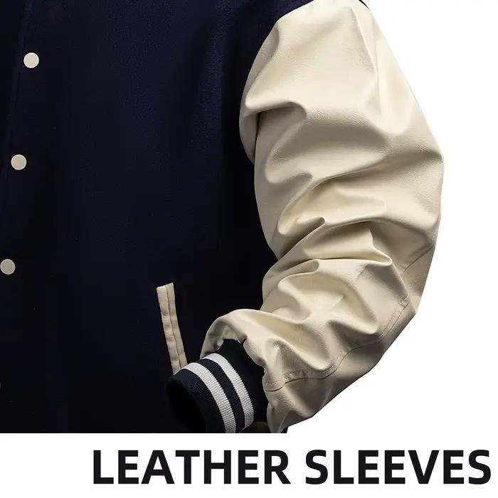 Veste universitaire homme avec manches en simili cuir pour occasions décontractées et semestres printaniers et automnaux