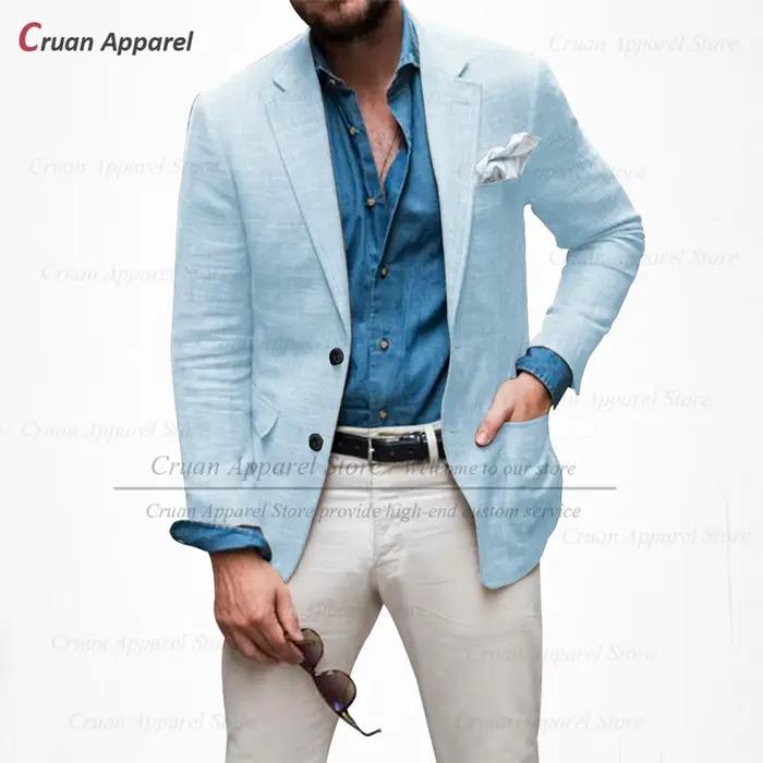 Blazer en lin bleu ciel pour hommes ajusté et élégant pour mariage plage et cérémonies formelles
