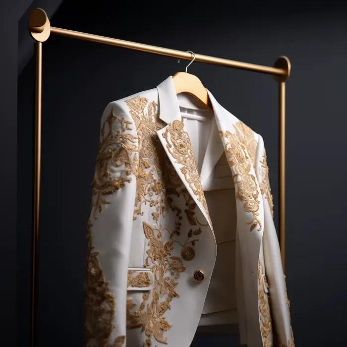 Costume de mariage pour hommes, or, broderie exquise, un manteau d'affaires, sur mesure, pour marié, Occasions formelles, taille personnalisée