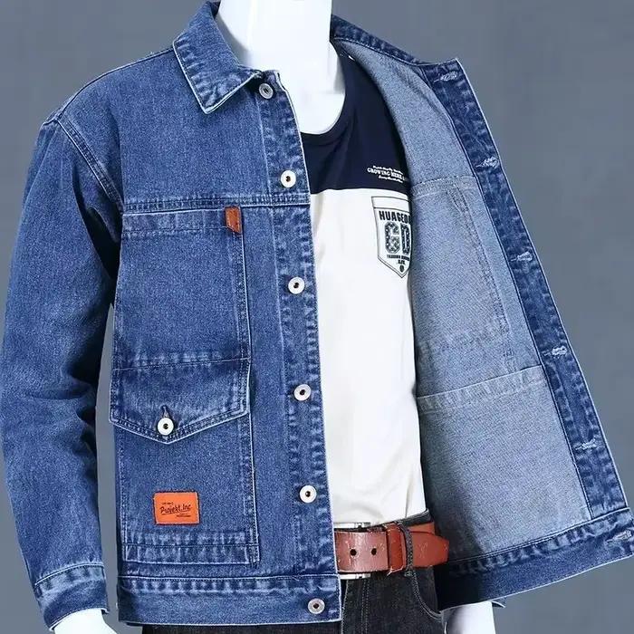Veste en jean rembourrée en laine pour homme, vêtement en combinaison de mouton noir, chaude, épaules larges, une pièce, vestes d'extérieur et manteaux, patchwork vintage, pour hiver et quotidien