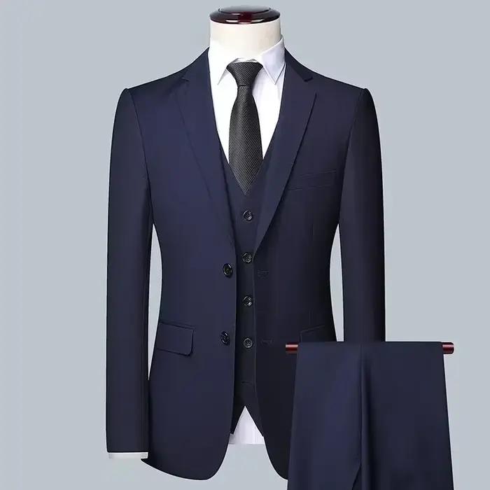 Costume homme élégant décontracté style britannique coupe ajustée couleur unie affaires mariages réceptions banquets