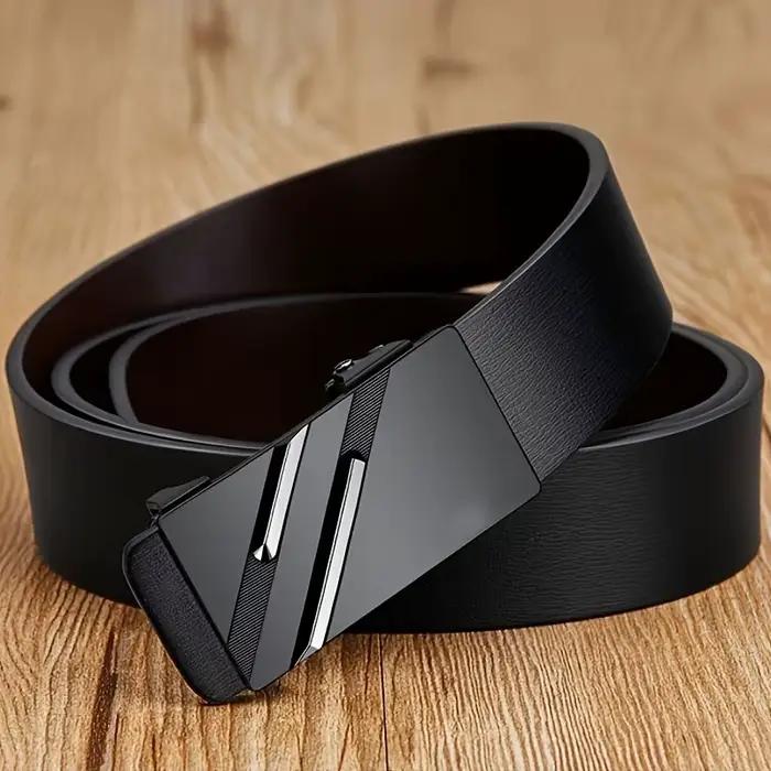 Ceinture en cuir synthétique pour hommes avec boucle en alliage automatique pour occasions décontractées et semi-formelles