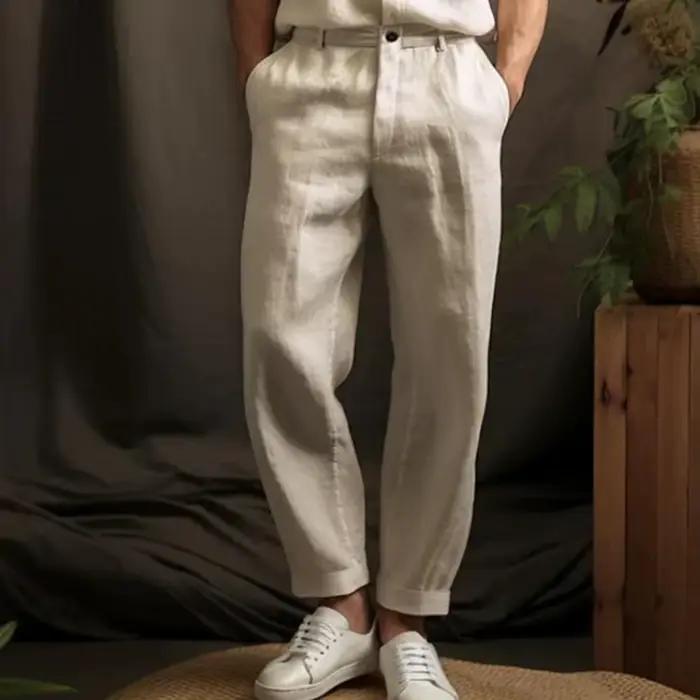Pantalon de costume vintage ample en lin pour hommes