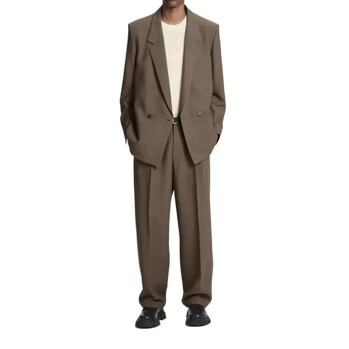 Costume marron décontracté pour hommes, 2 pièces, blazer et pantalon, style ample, revers, double boutonnage, pour le travail quotidien et occasions spéciales