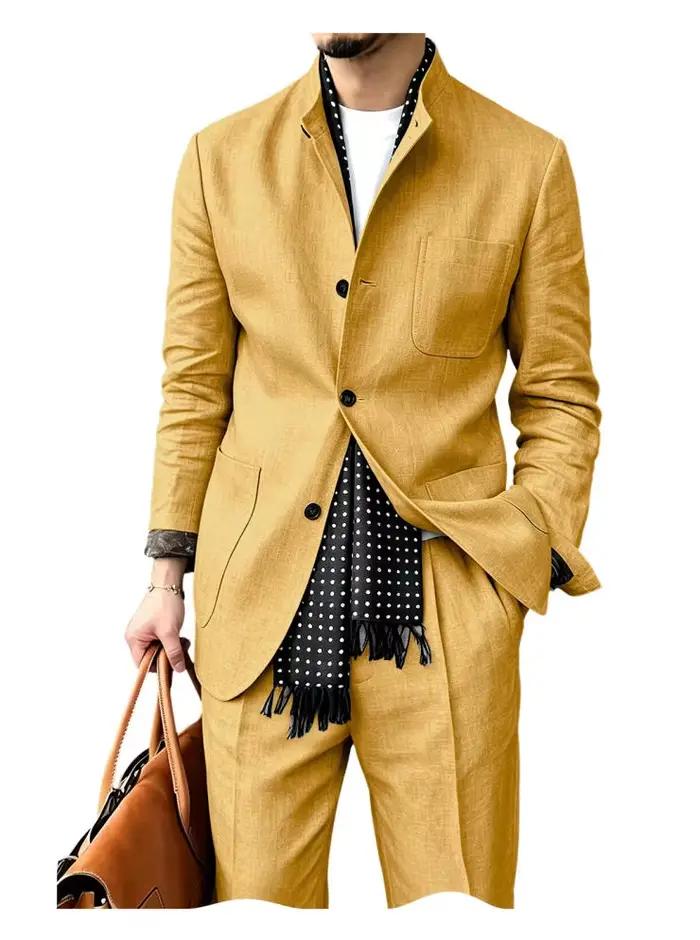 Costume en polyester décontracté pour homme, ensemble 2 pièces avec blazer et pantalon, idéal pour les affaires et les occasions quotidiennes