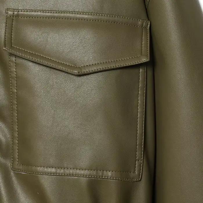 Veste simili cuir vert armée femme streetwear pour automne hiver occassions spéciales et mode urbain