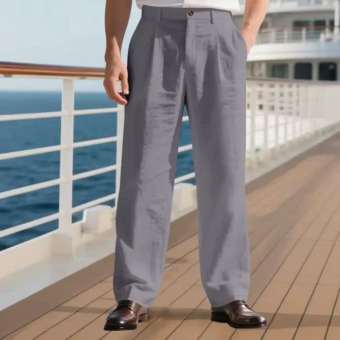 Pantalon de costume décontracté en lin uni pour hommes