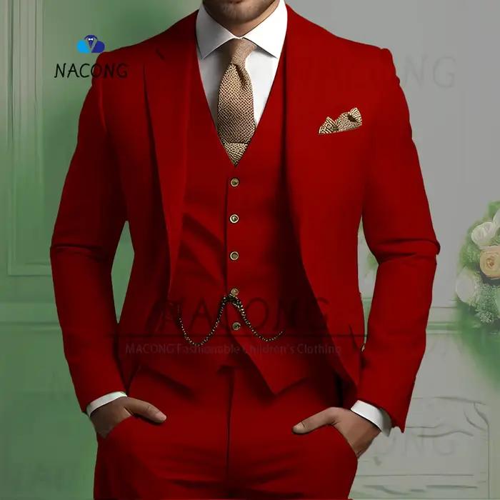 Costumes pour hommes ensemble 3 pièces costume de mariage coupe ajustée veste gilet pantalon robe fête d'anniversaire