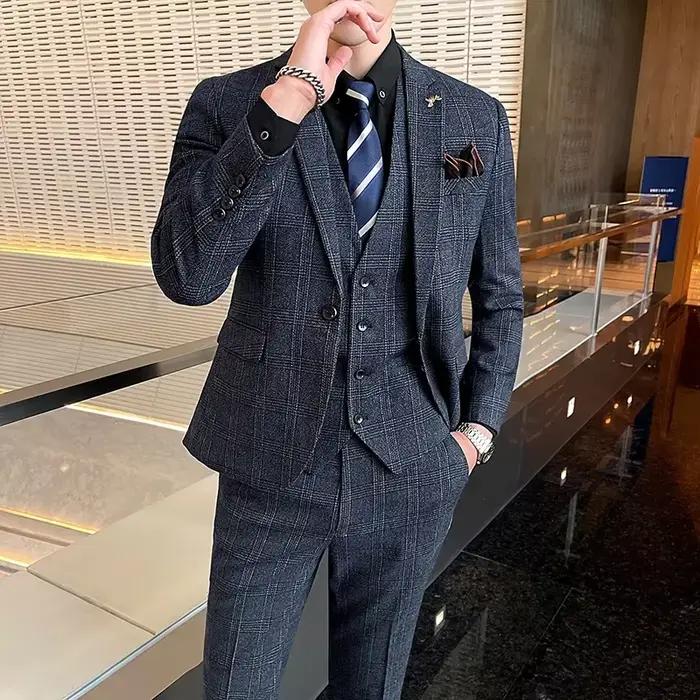 Costume de Boutique (Blazer + Gilet + Pantalon) pour Homme – Style Lin Élégant pour le Travail