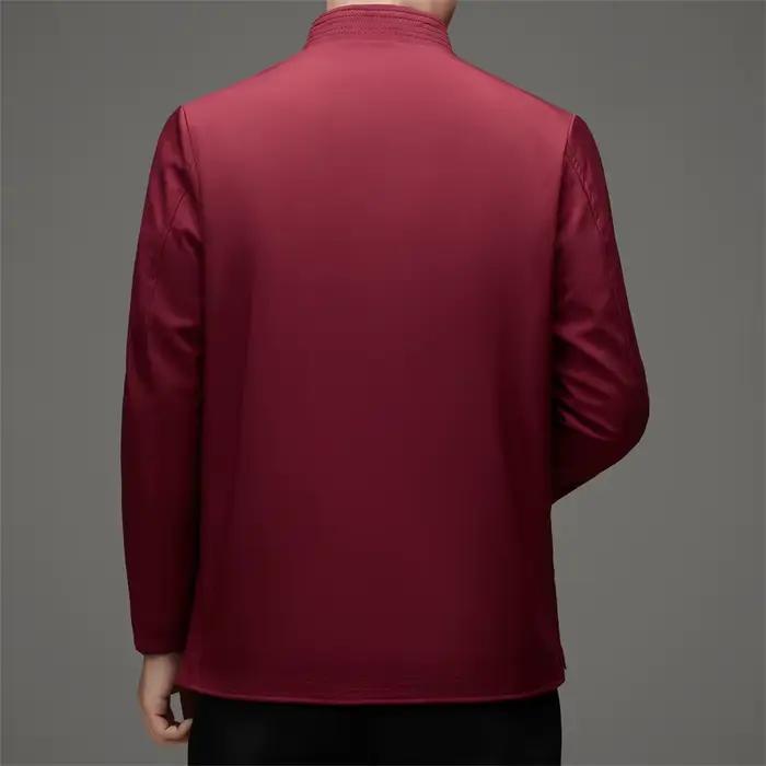 Veste de Style Chinois pour Hommes avec Boutons de Grenouille, Doublée Polaire Brodée à Col Montant, Haut Traditionnel Asiatique Tang Zhuang Occasions Spéciales et Quotidiennes