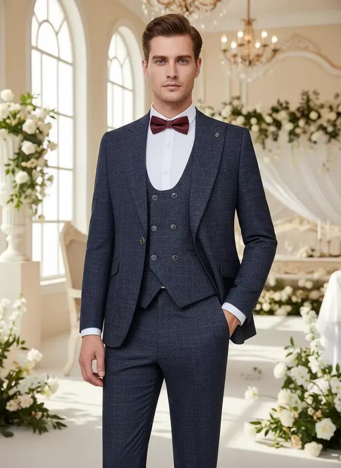 Costume ST Cassy en polyester et rayonne pour hommes, mariage et cérémonies décontractées, coupe ajustée, boutonnage simple, tricoté, disponible en différentes tailles