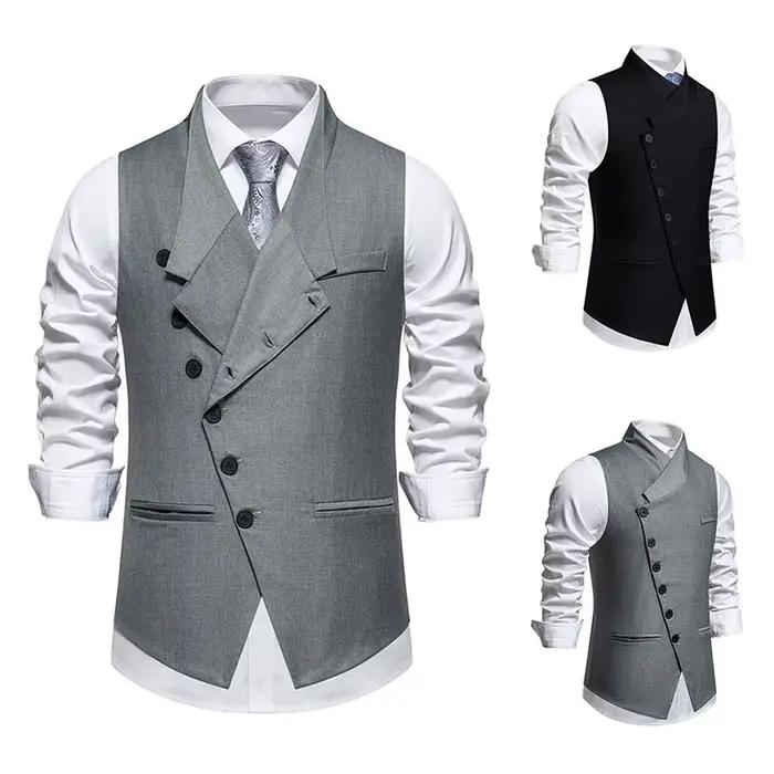 Gilet de mariage et de fête pour hommes avec patte avant diagonale et fermeture à bouton unique