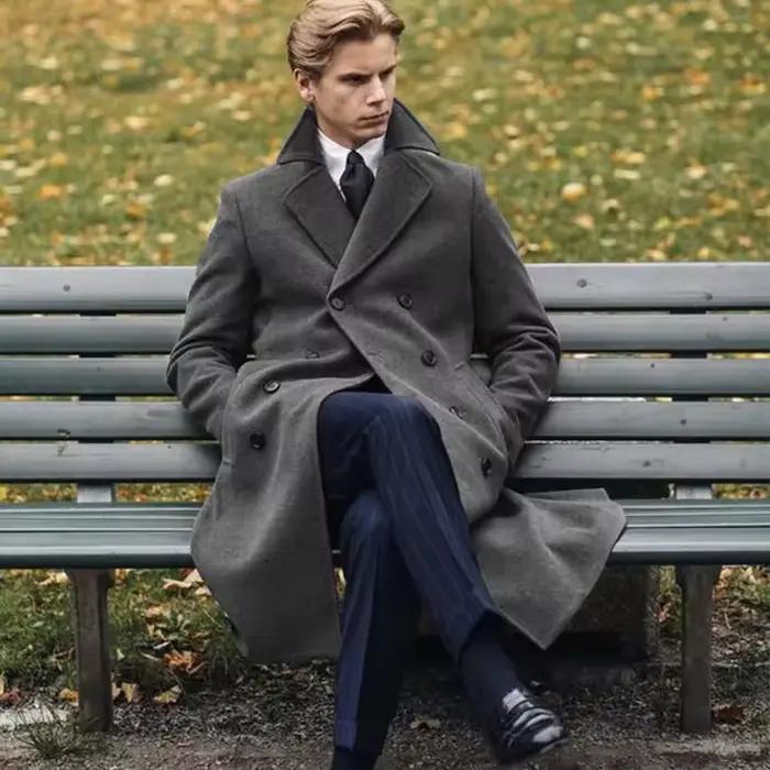 2025 nouvelle laine longs hommes manteaux de luxe hiver couleur unie Double boutonnage