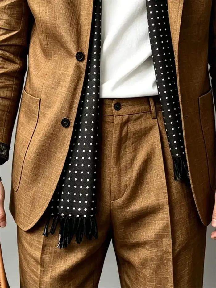 Costume en lin mélangé pour homme, blazer col montant et pantalon, décontracté et élégant, pour tenues d'affaires, sorties du weekend, mariages formels et événements estivaux